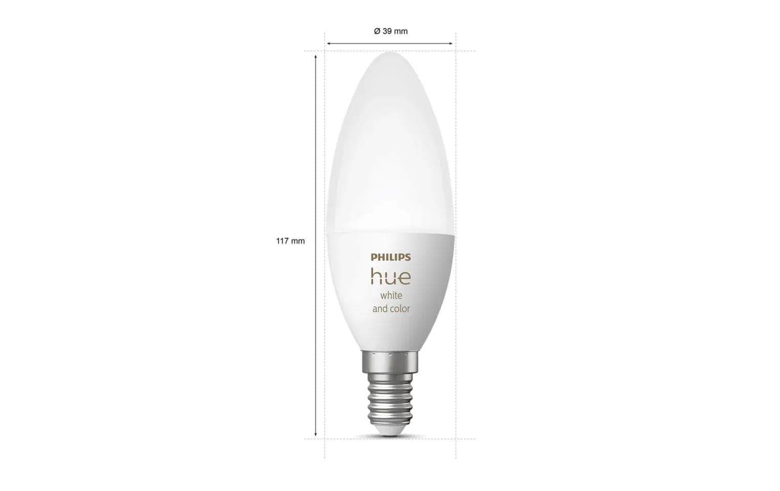 Philips Hue Smart-Leuchtmittel E14 Kerzenform – Einstellbares Weiss, 500 lm, 3,7 W, Matt/Matter/Zigbee – WA B39