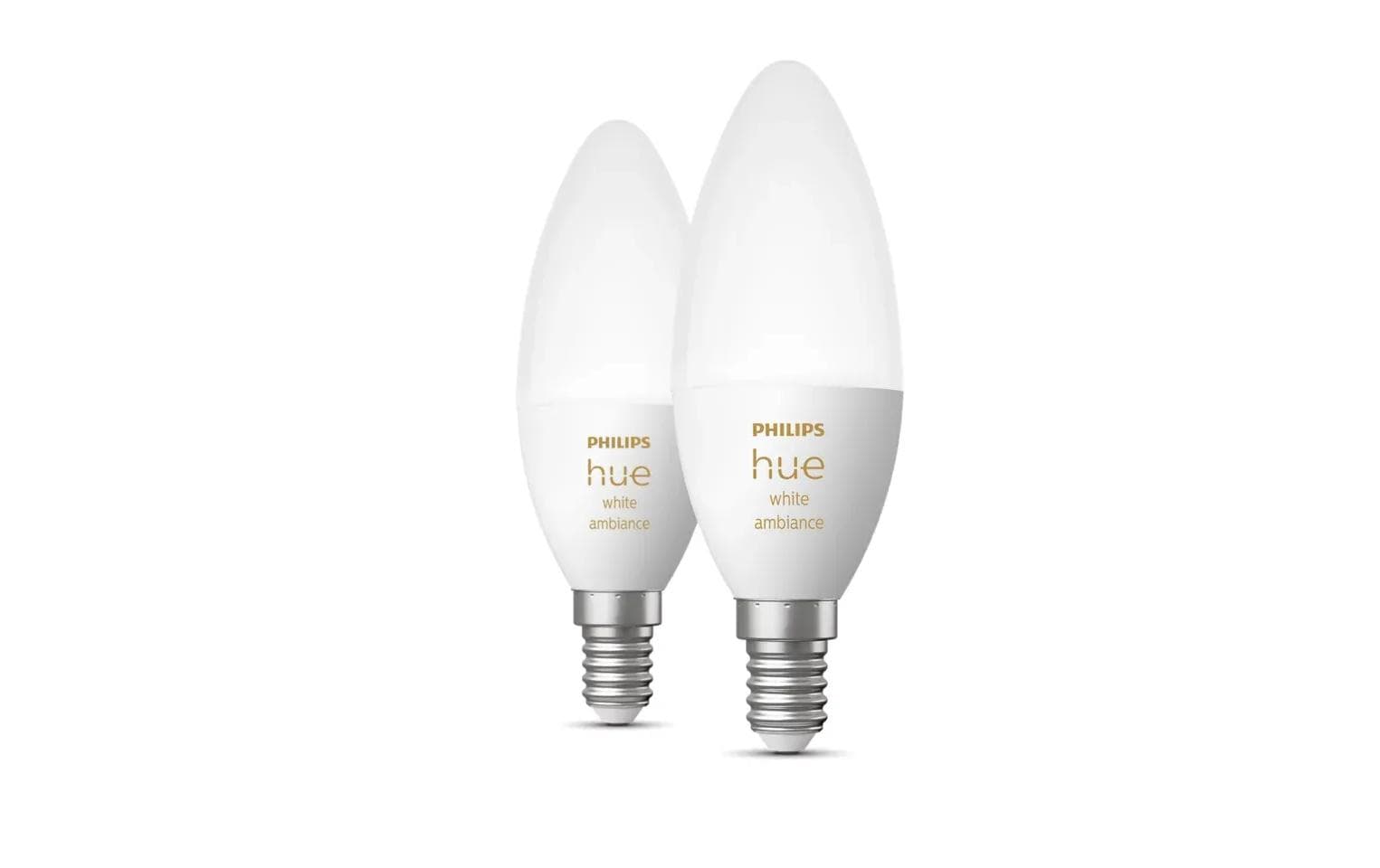 Philips Hue Smart-Leuchtmittel E14 – Einstellbares Weiss, 500 lm, 3,7 W, Bluetooth/Matter/Zigbee – 2 Stk.