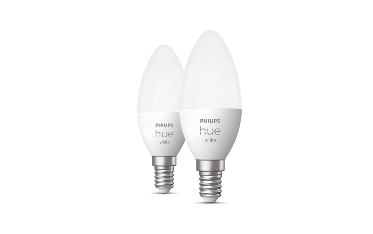 Philips Hue Smart-Leuchtmittel E14 Kerzenform – Warmweiss 2700 K, 470 lm, 3,9 W, Matter, Zigbee – 2 Stk.