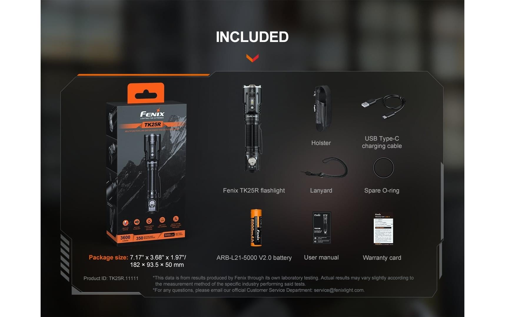 Fenix Taschenlampe TK25R – 3600 lm, 350 m, IP68, Akku – Schwarz