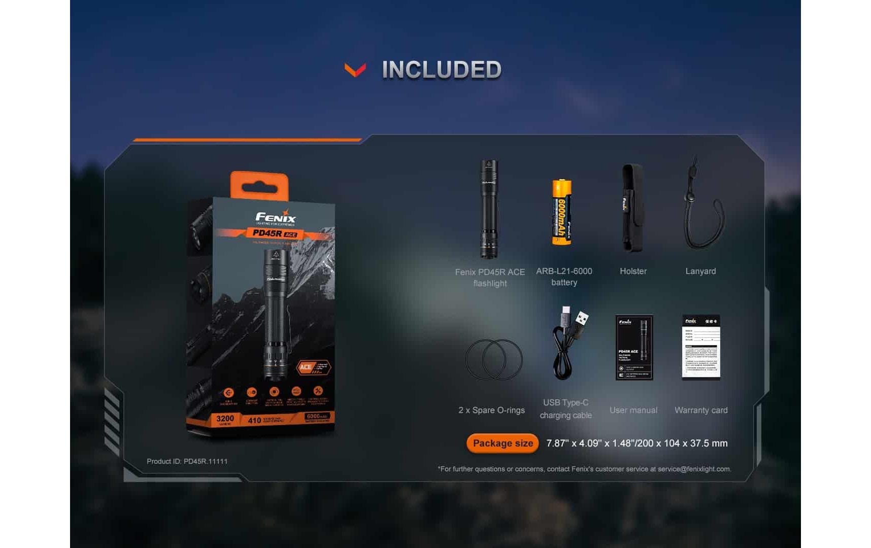 Fenix Taschenlampe PD45R ACE – 3200 lm, 410 m, IP68, Akku 6000 mAh – Schwarz