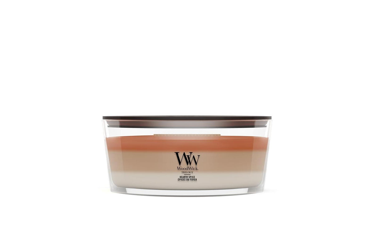 WoodWick Duftkerze – Holz, Praline, Rauchig, Süss, Würzig – Ø 19 × 9 cm
