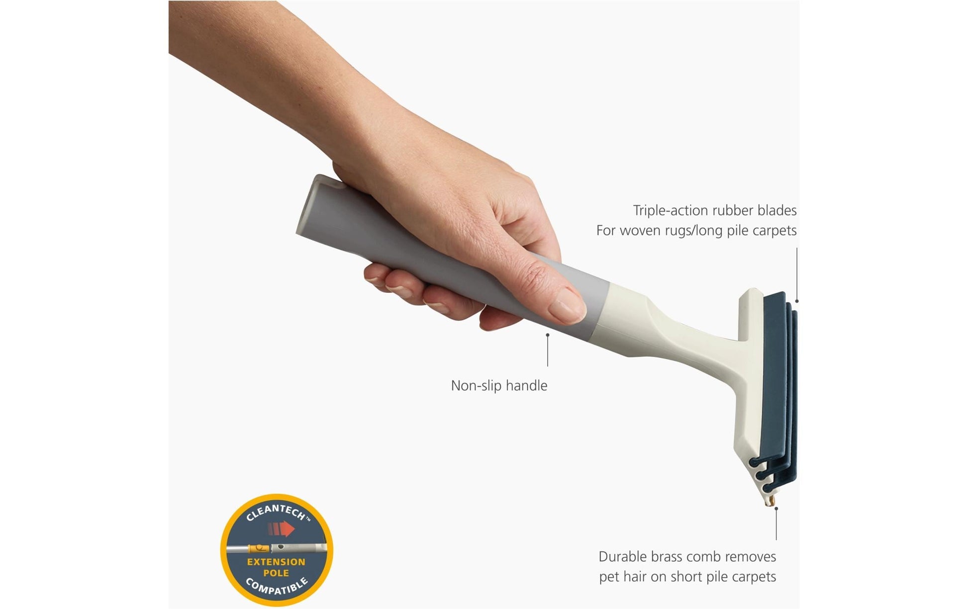 Joseph Joseph Textilbürste CleanTech 2-in-1 – für Teppiche & Tierhaare, Messing, Grau