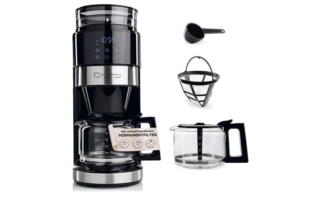 Barista Filterkaffeemaschine – 10 Tassen, herausnehmbarer Filter, Timer, Schwarz/Silber
