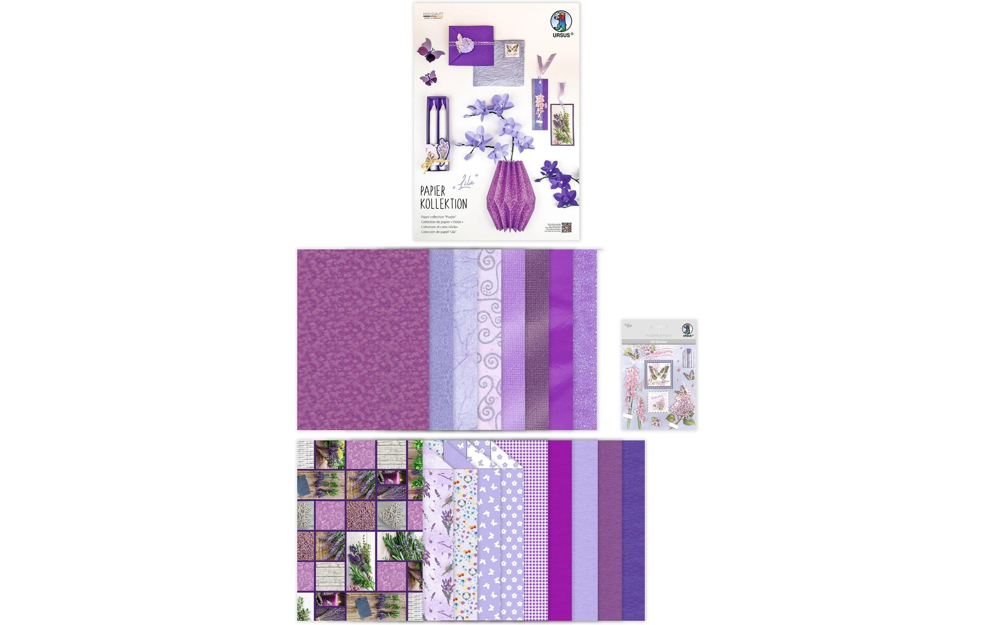 Ursus Papierkollektion – Bastelset – mit 3D-Stickern, Violett – 18 Blatt