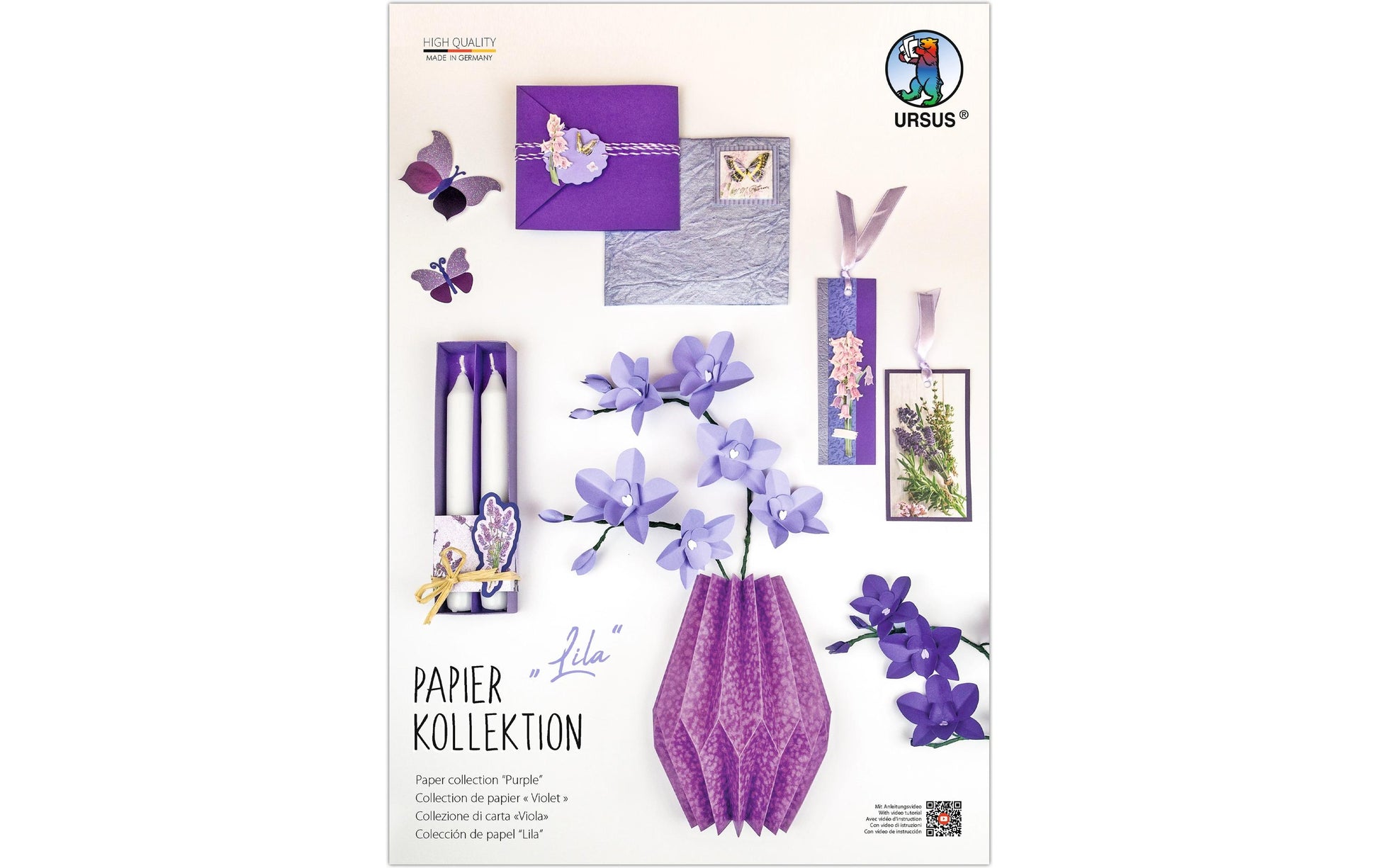 Ursus Papierkollektion – Bastelset – mit 3D-Stickern, Violett – 18 Blatt