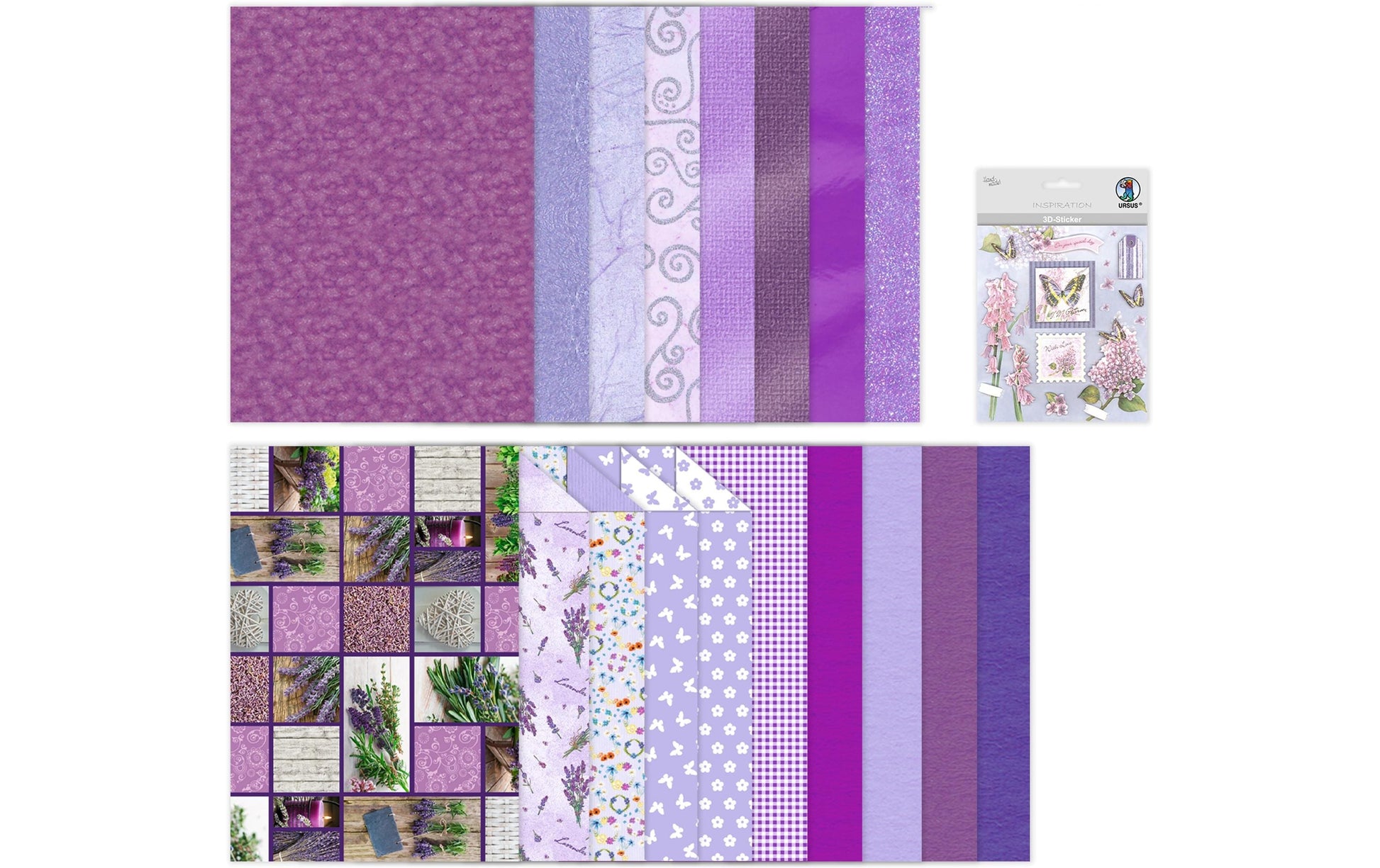 Ursus Papierkollektion – Bastelset – mit 3D-Stickern, Violett – 18 Blatt