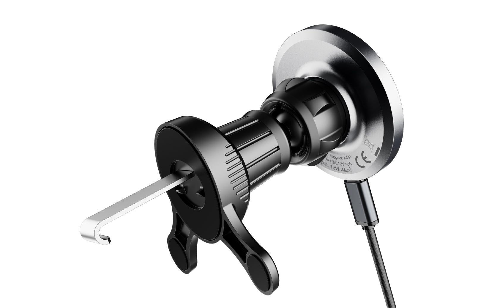 Nevox Wireless Qi2 Fast – Auto-Ladehalterung (kabellos) – Qi2 15 W – für iPhone (MagSafe) – Schwarz/Silber