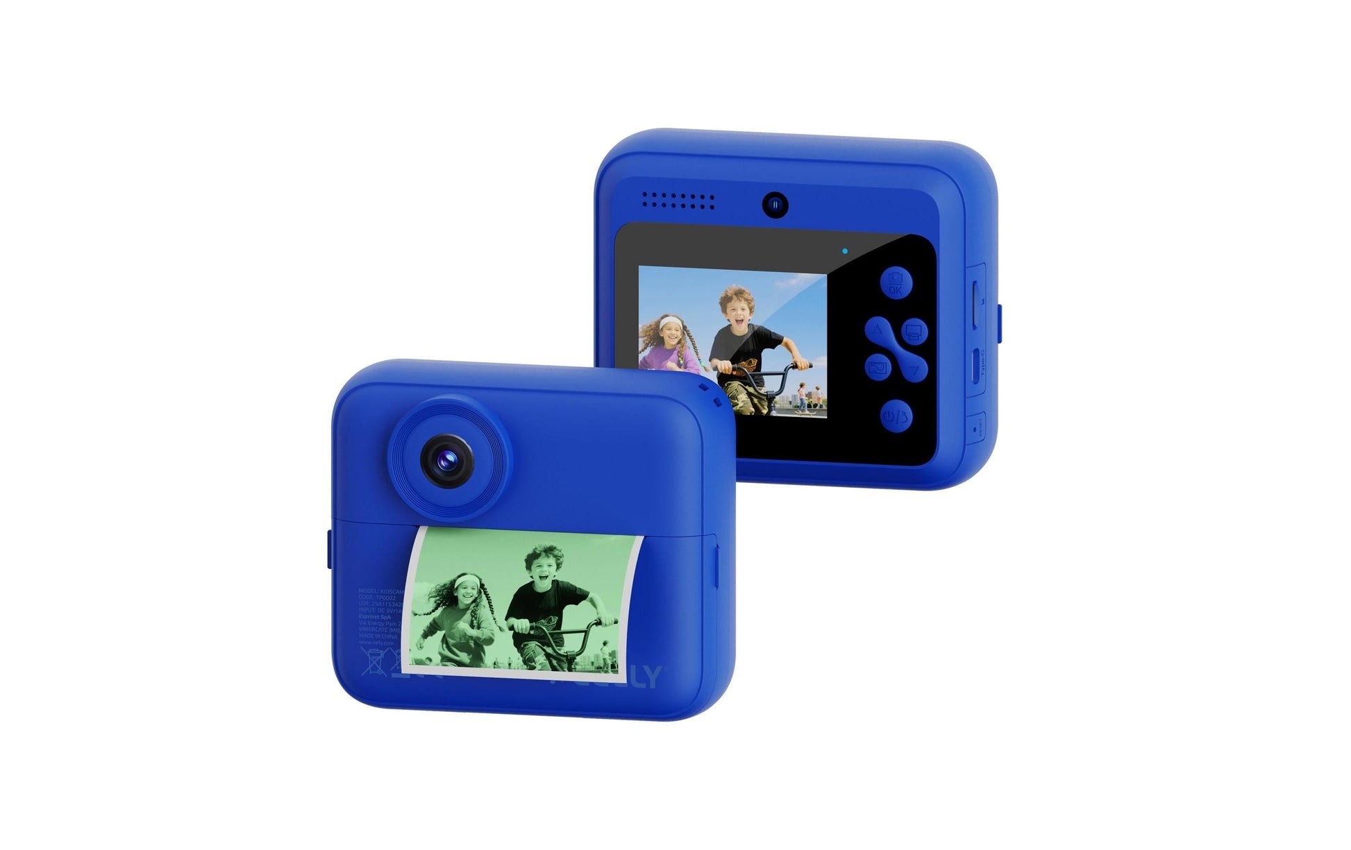 Celly Kidscam Sticker Roll Laser – Kompaktkamera, 2,4" Display, 1300 mAh Akku, microSD, Blau