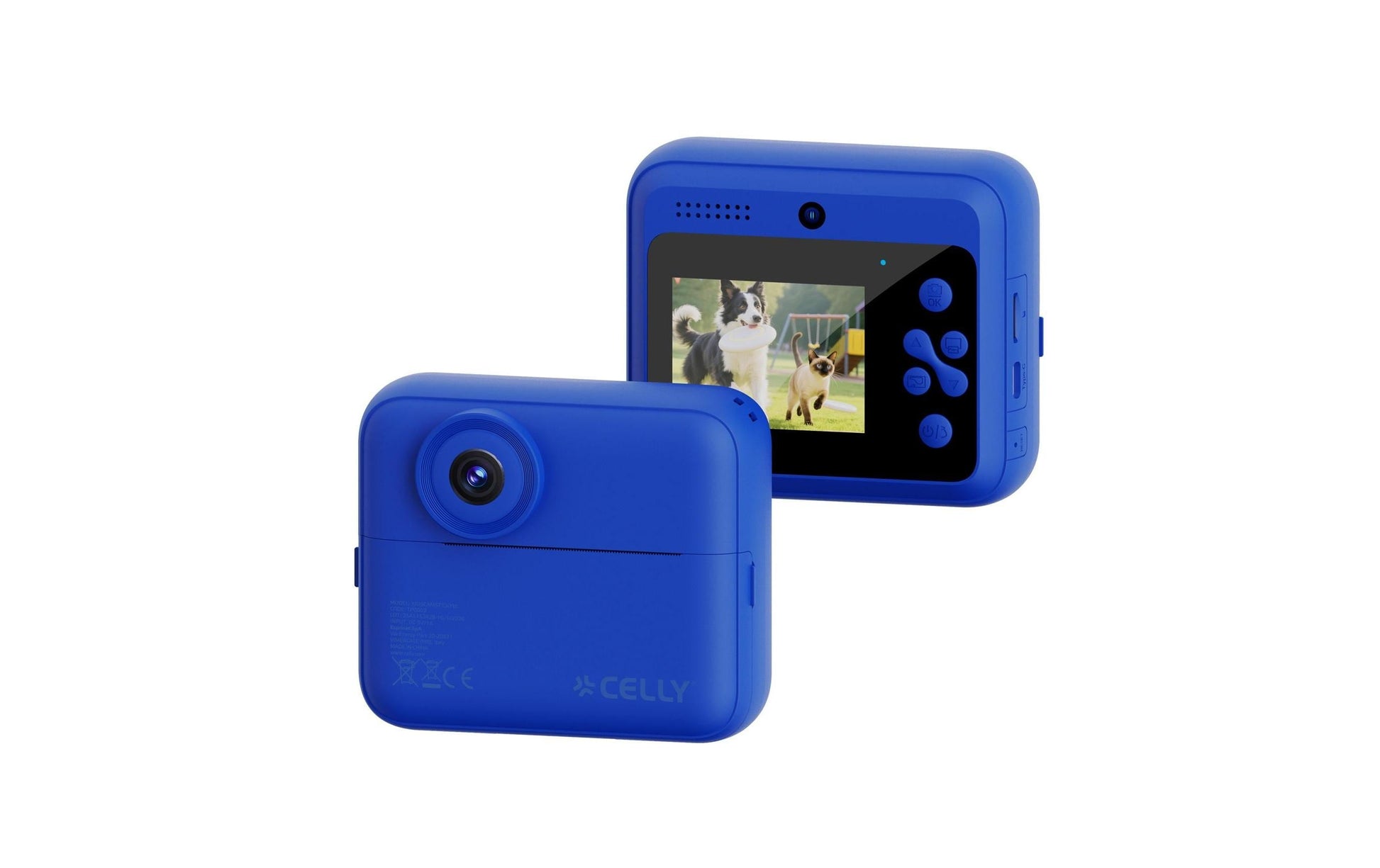 Celly Kidscam Sticker Roll Laser – Kompaktkamera, 2,4" Display, 1300 mAh Akku, microSD, Blau