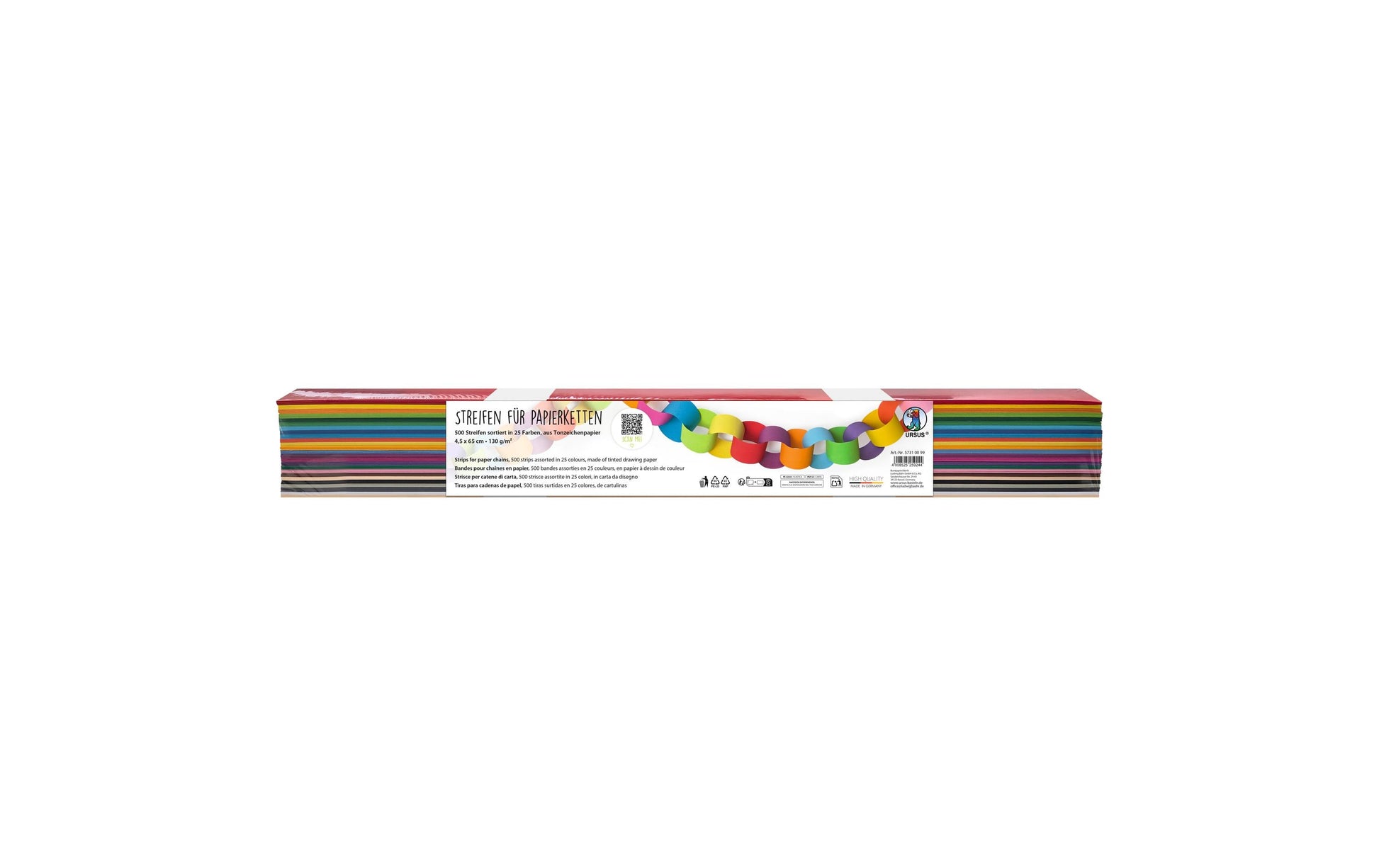 URSUS Bastelpapier Streifen & Papierkette – 4,5 × 65 cm, mehrfarbig, 130 g/m²