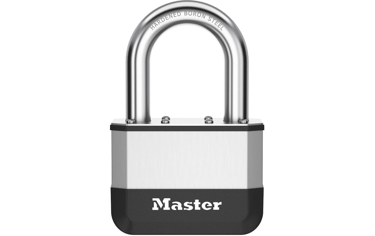 Masterlock Elite Vorhängeschloss – Aluminium/Gummi, Bügel H×B 38×32 mm, Aussen, Schwarz/Silber