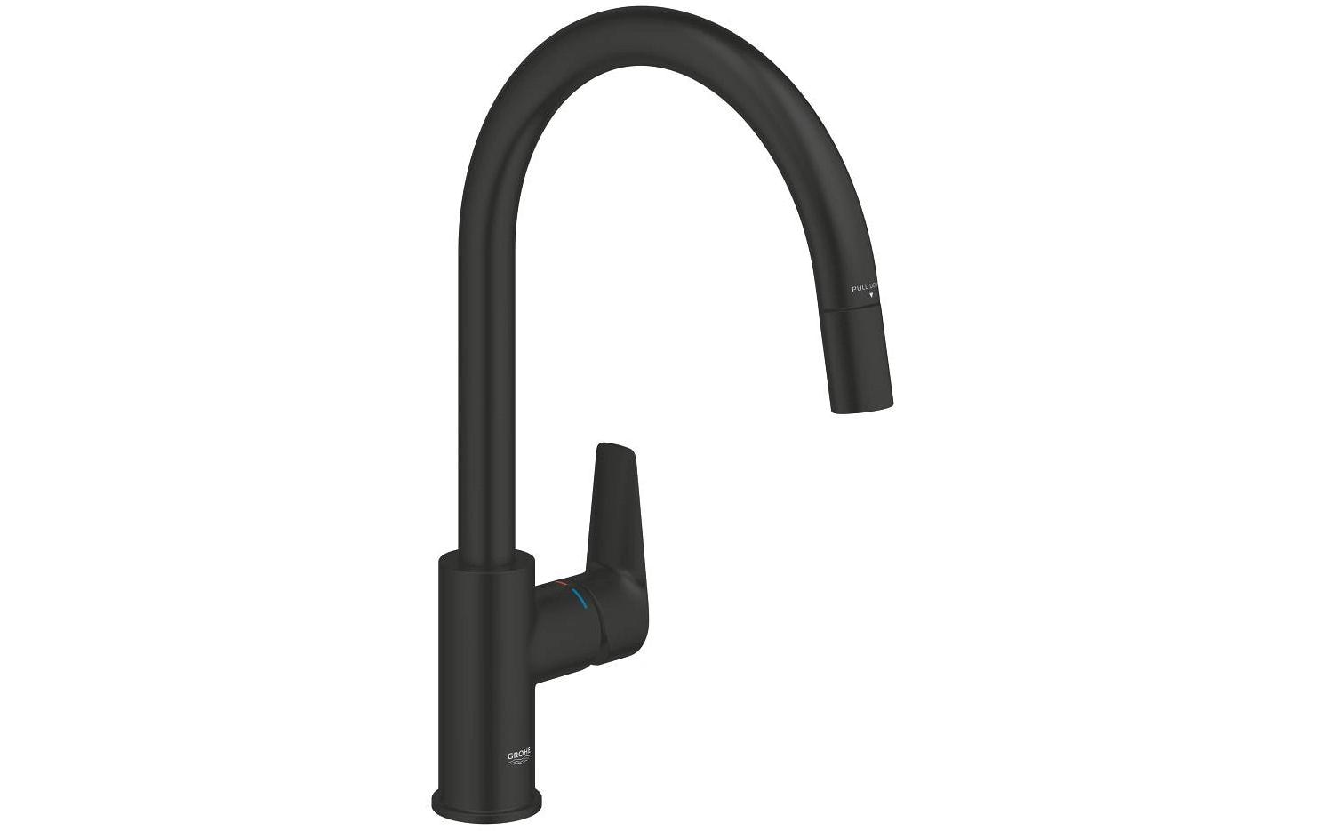 Grohe Start Edge – Küchenarmatur, Einhebelmischer, ausziehbare Brause, Messing, schwarz