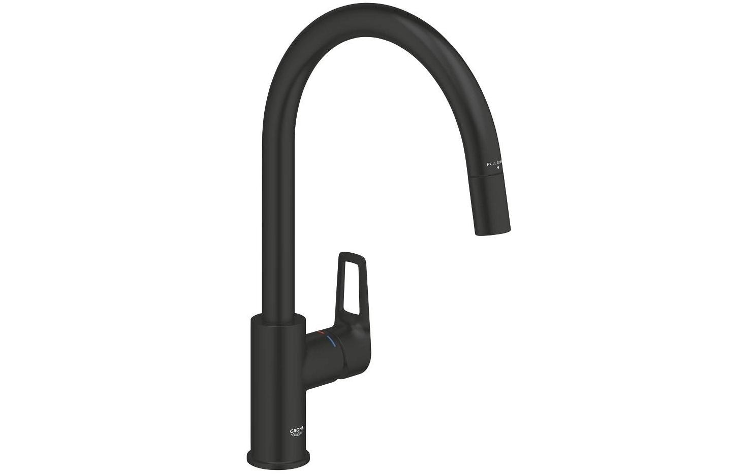 Grohe Küchenarmatur, Einhebelmischer, ausziehbare Brause, Höhe 35,7 cm, Metall, schwarz matt
