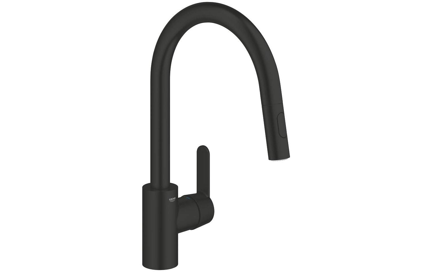 Grohe Küchenarmatur Einhebelmischer, ausziehbare Brause, 18,8 × 22,3 × 38,1 cm, Messing, Schwarz