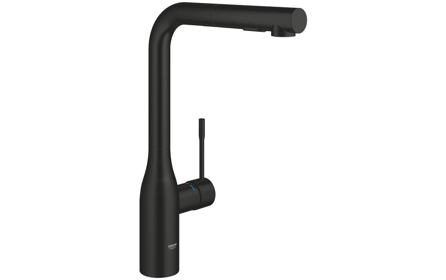 Grohe Essence Küchenarmatur – Einhebelmischer, Schwarz, Metall, Ausziehbar, 2 Strahlarten, Einlochmontage