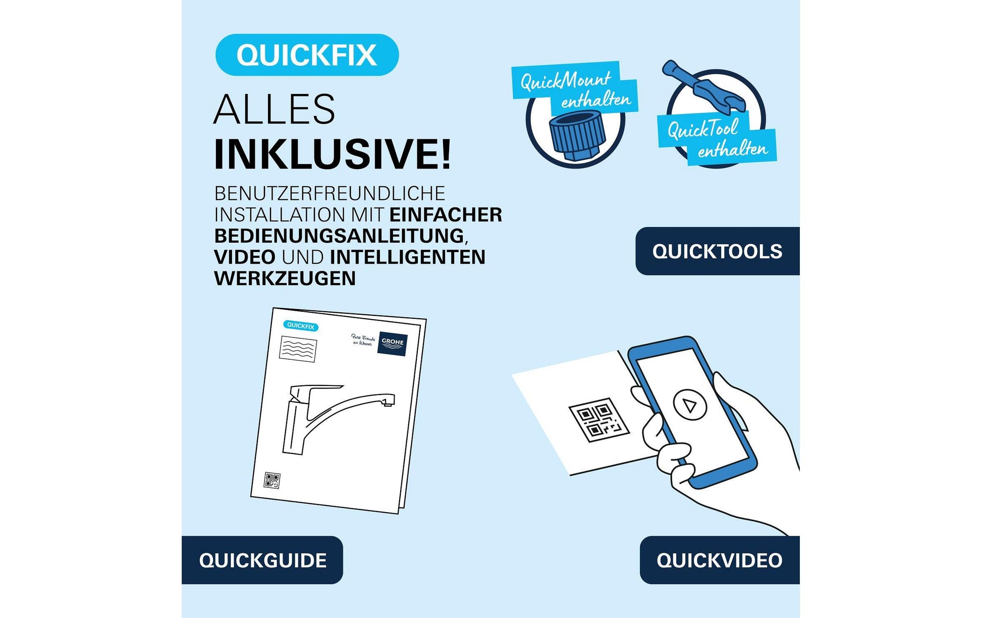 Grohe Einhebelmischer – Messing, Einlochmontage, Schwarz matt