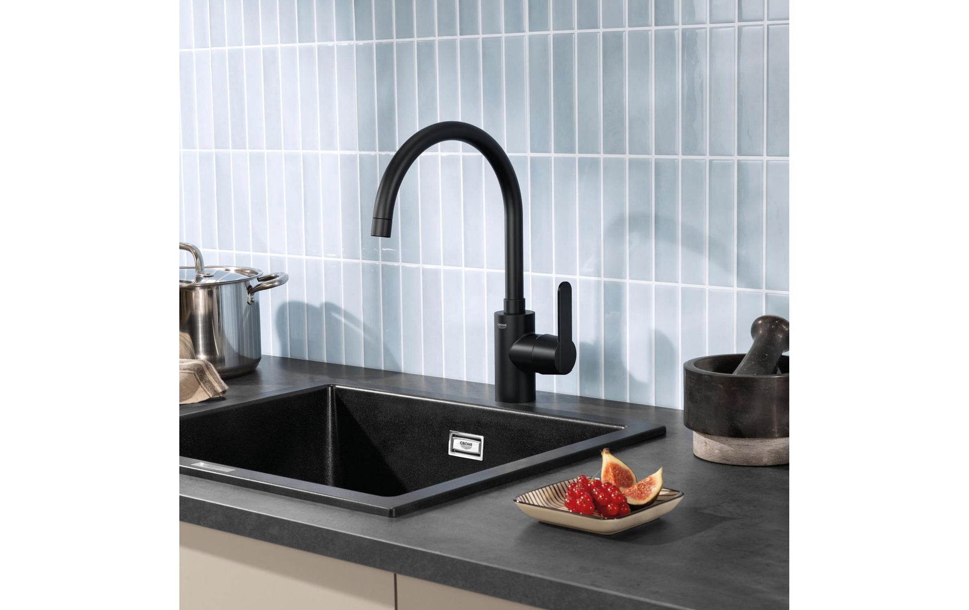 Grohe Einhebelmischer – Messing, Einlochmontage, Schwarz matt