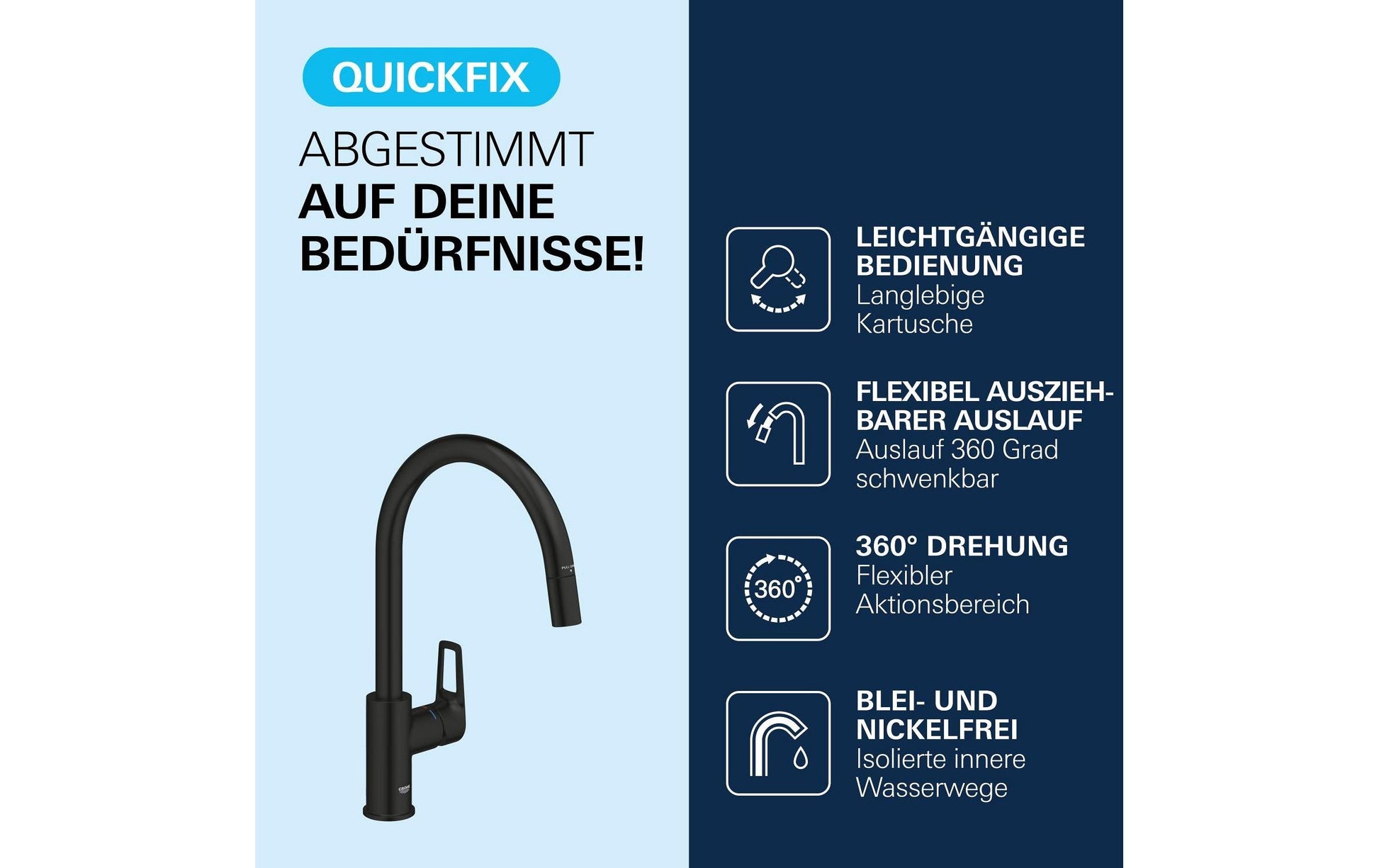 Grohe Küchenarmatur, Einhebelmischer, ausziehbare Brause, Höhe 35,7 cm, Metall, schwarz matt
