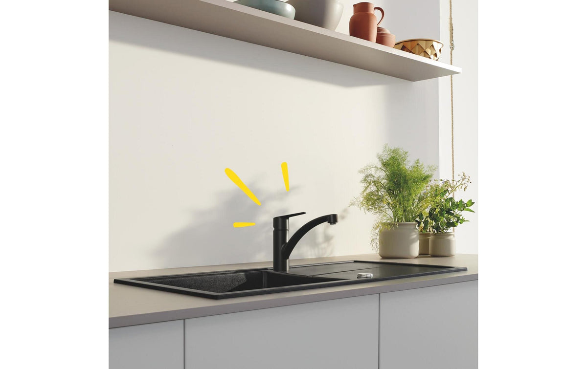 Grohe Badebatterie (Einhebelmischer) Start – 22,7×18,4 cm, Metall, Einlochmontage, Schwarz