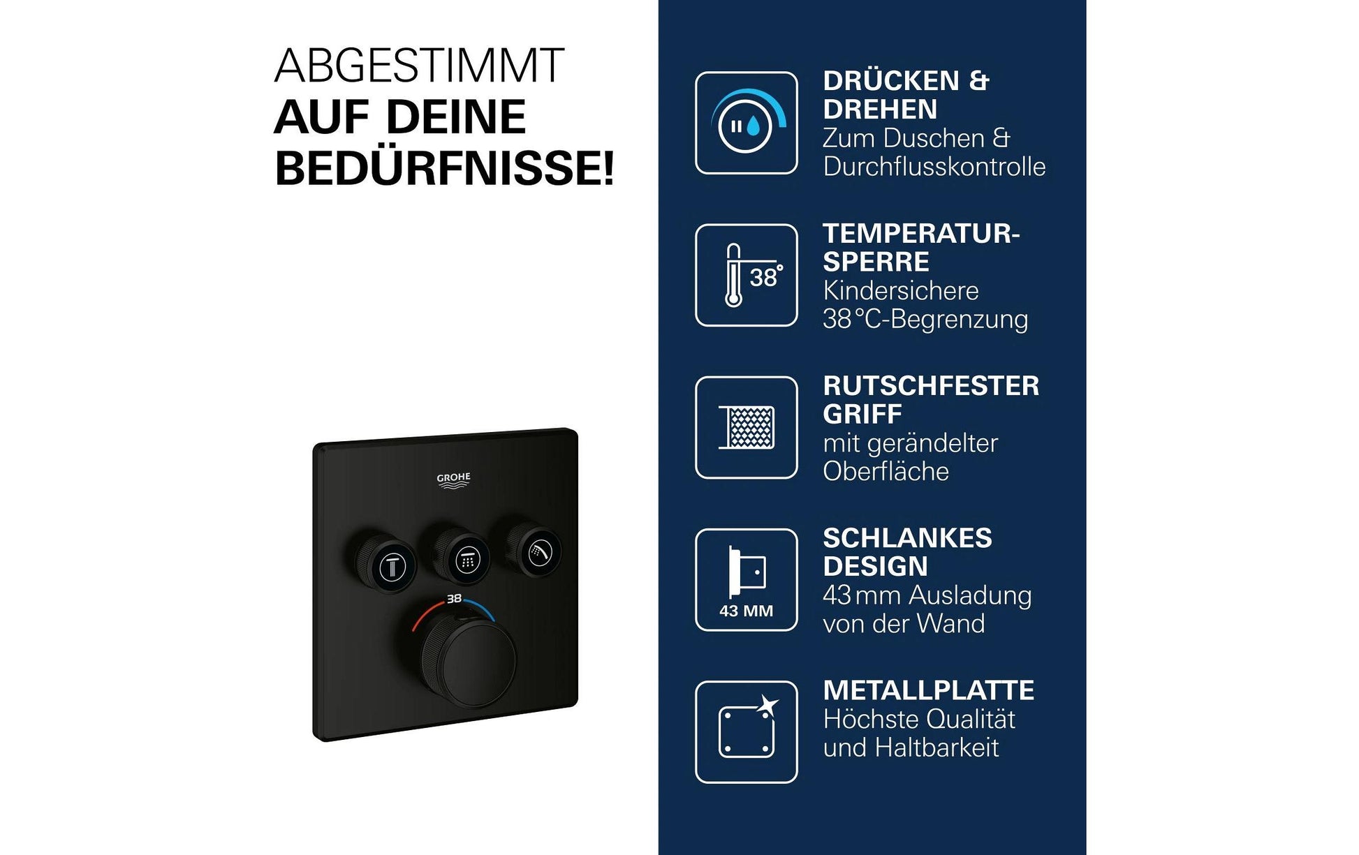 Grohe Grohtherm SmartControl Unterputz-Badebatterie – Metall, Thermostat, Schwarz