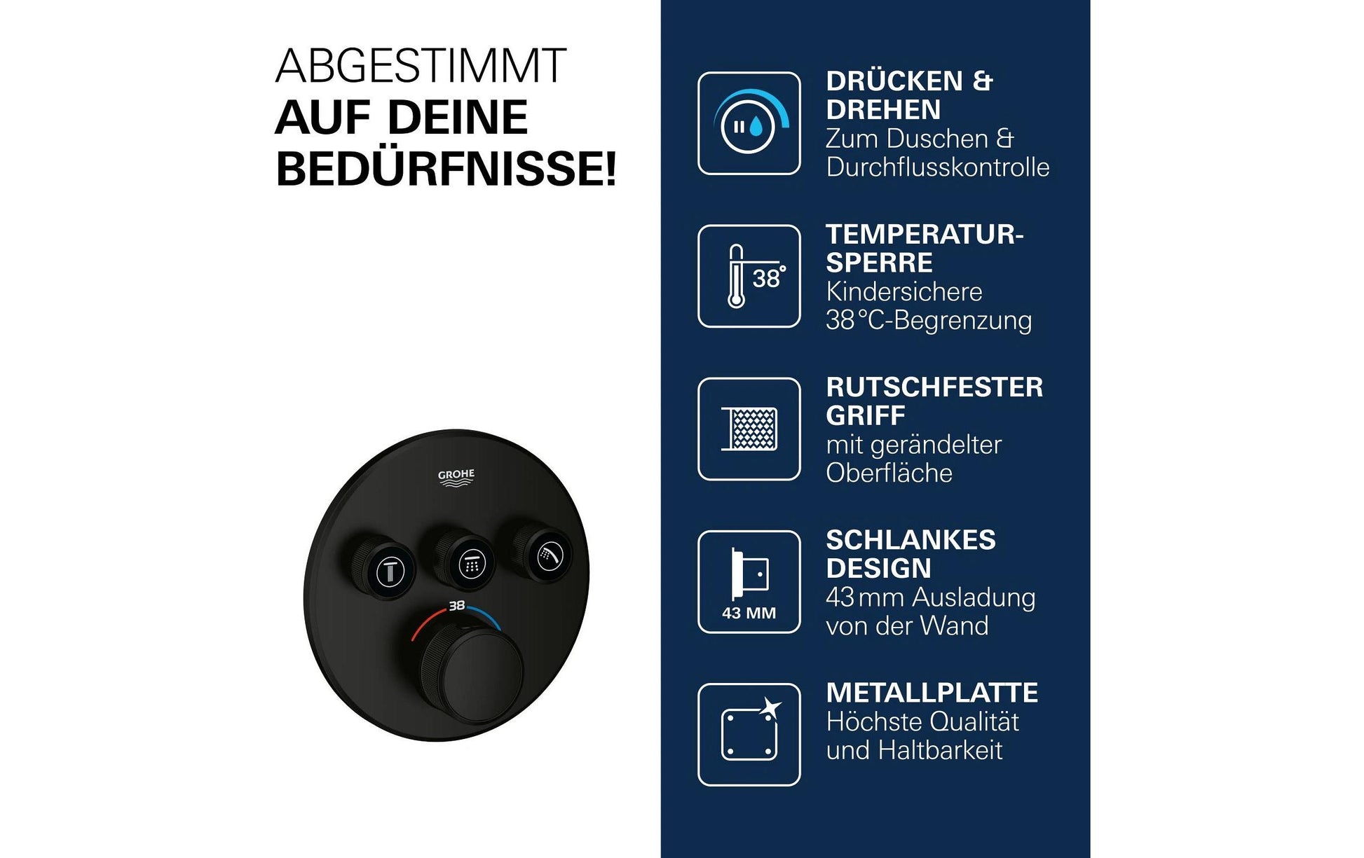 Grohe Grohtherm SmartControl Badebatterie (Unterputz) – Metall, Schwarz
