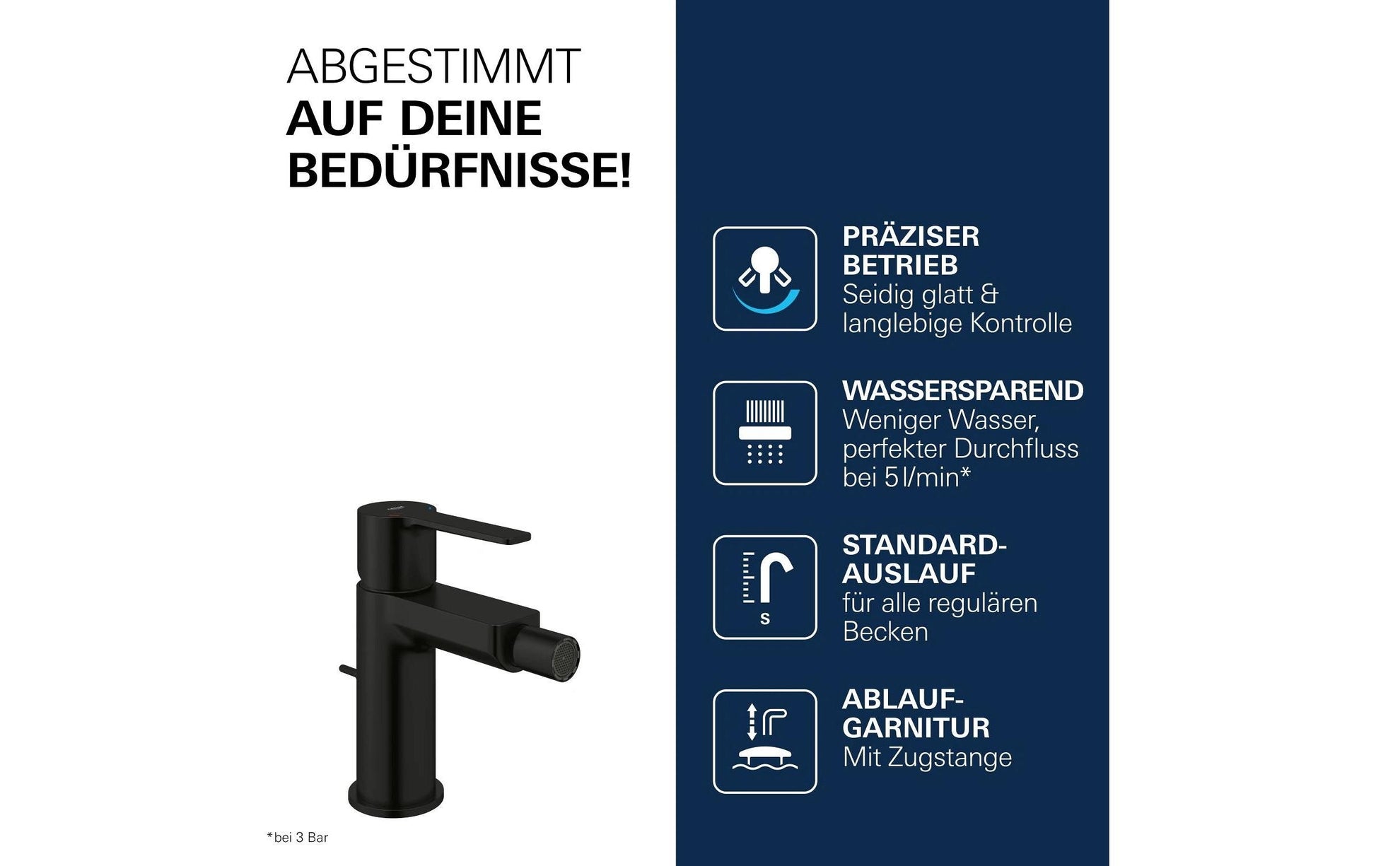 Grohe Badebatterie (Unterputz) Lineare – Einhebelmischer, Messing, Schwarz