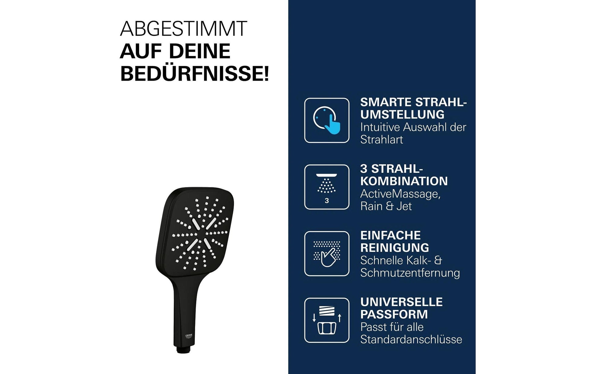Grohe Handbrause Vitalio SmartActive Cube 130 – 13 cm, Stahl, Schwarz