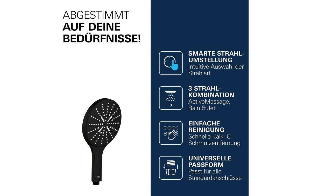 Grohe Handbrause Vitalio SmartActive 150 – 15 cm, Stahl, Schwarz
