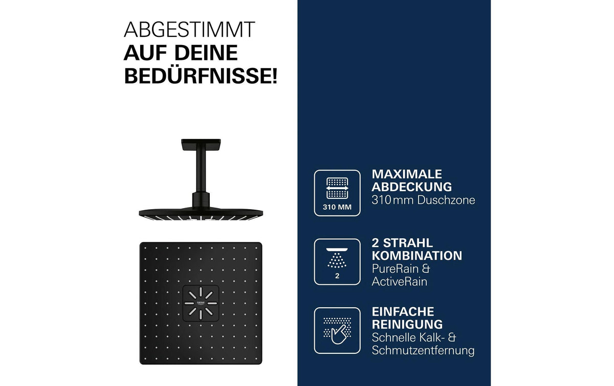 Grohe Regendusche Rainshower SmartActive 310 – 31 cm, Stahl, Schwarz