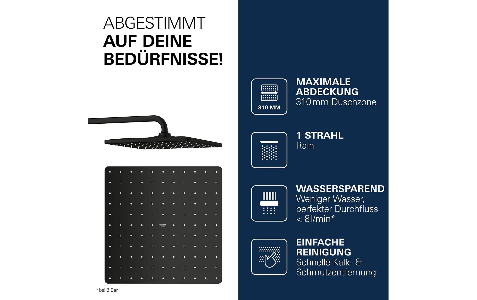 Grohe Rainshower 310 Mono Cube Kopfbrause – 31 cm, Metall, Schwarz