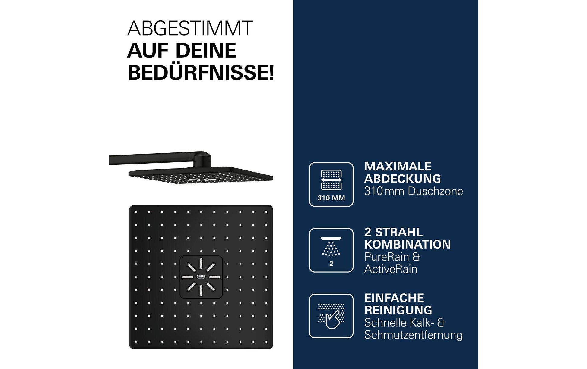 Grohe Rainshower SmartActive 310 Kopfbrause – 31 cm, Stahl, Schwarz matt