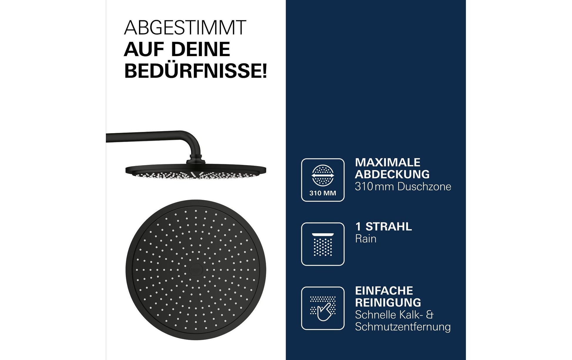 Grohe Rainshower Cosmopolitan 310 Kopfbrause – Ø31 cm, Metall, Regenstrahl, Schwarz