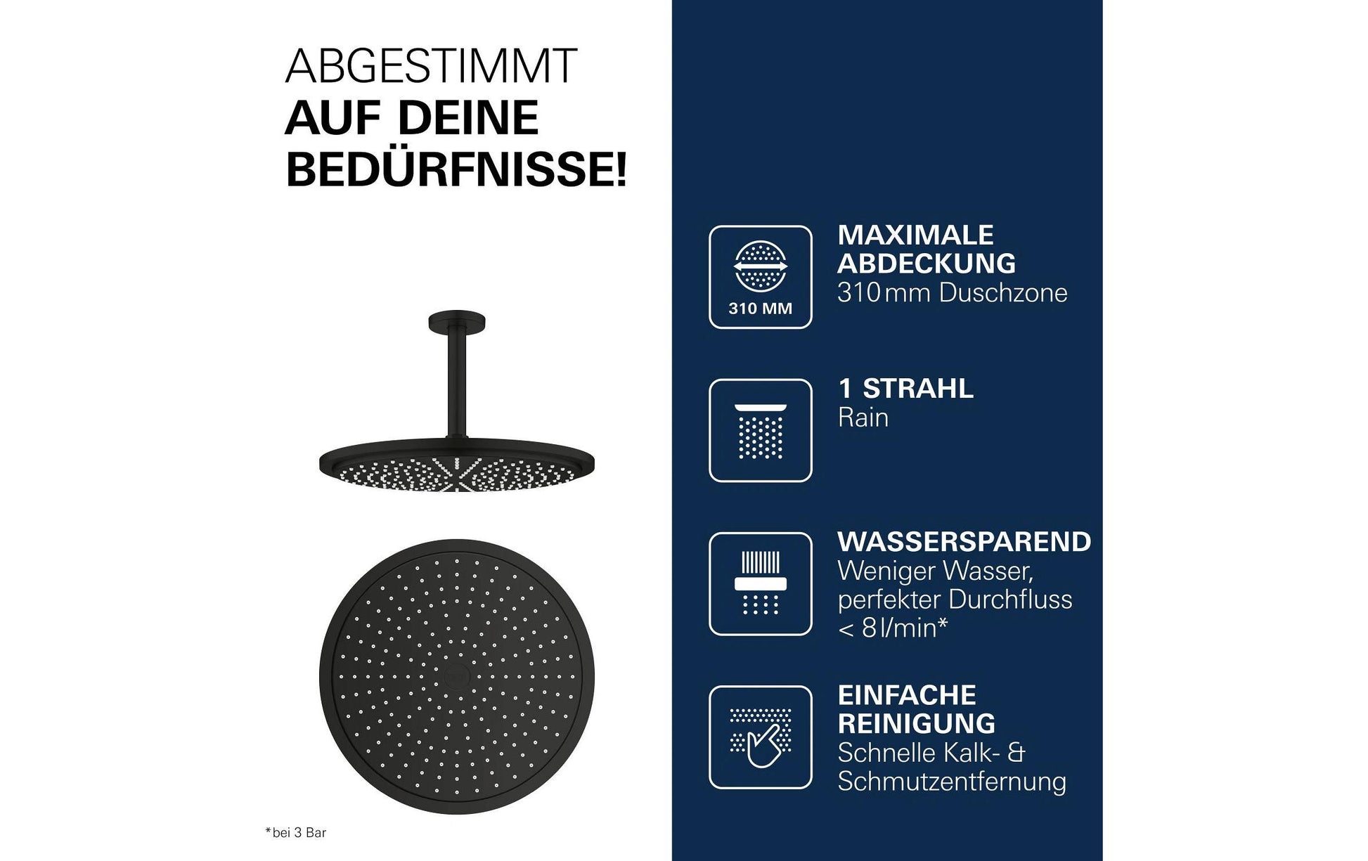 Grohe Rainshower Cosmopolitan 310 Kopfbrause – Ø31 cm, Metall, inkl. Deckenarm, Schwarz