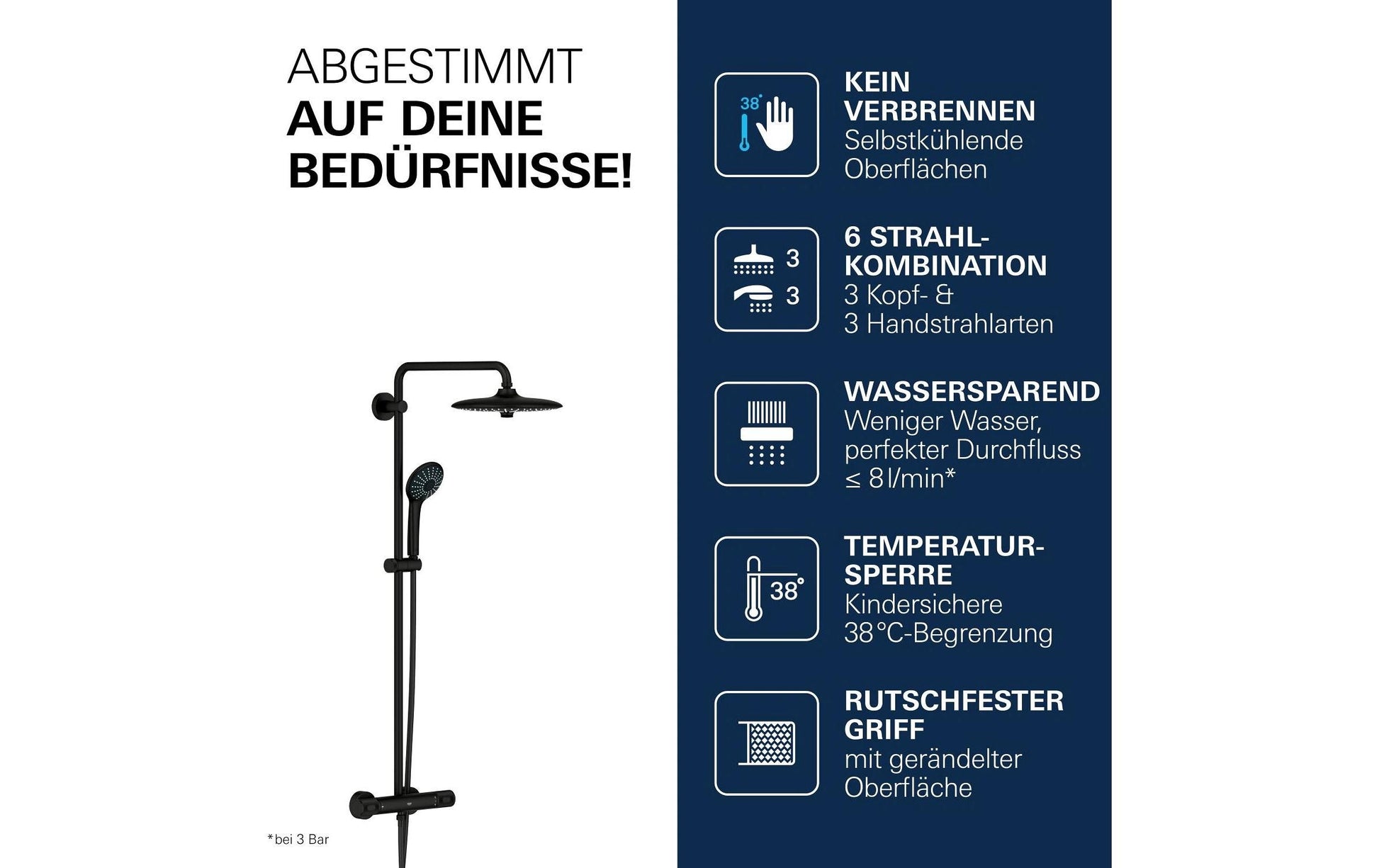 Grohe Duschsystem Vitalio Joy 260 – Schlauch 175 cm, Messing, Thermostat, Schwarz