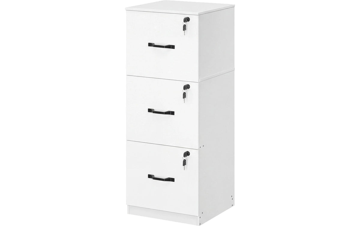 Vasagle Aktenschrank – 3 Schubladen, abschliessbar, 410 × 400 × 1030 mm, Weiss
