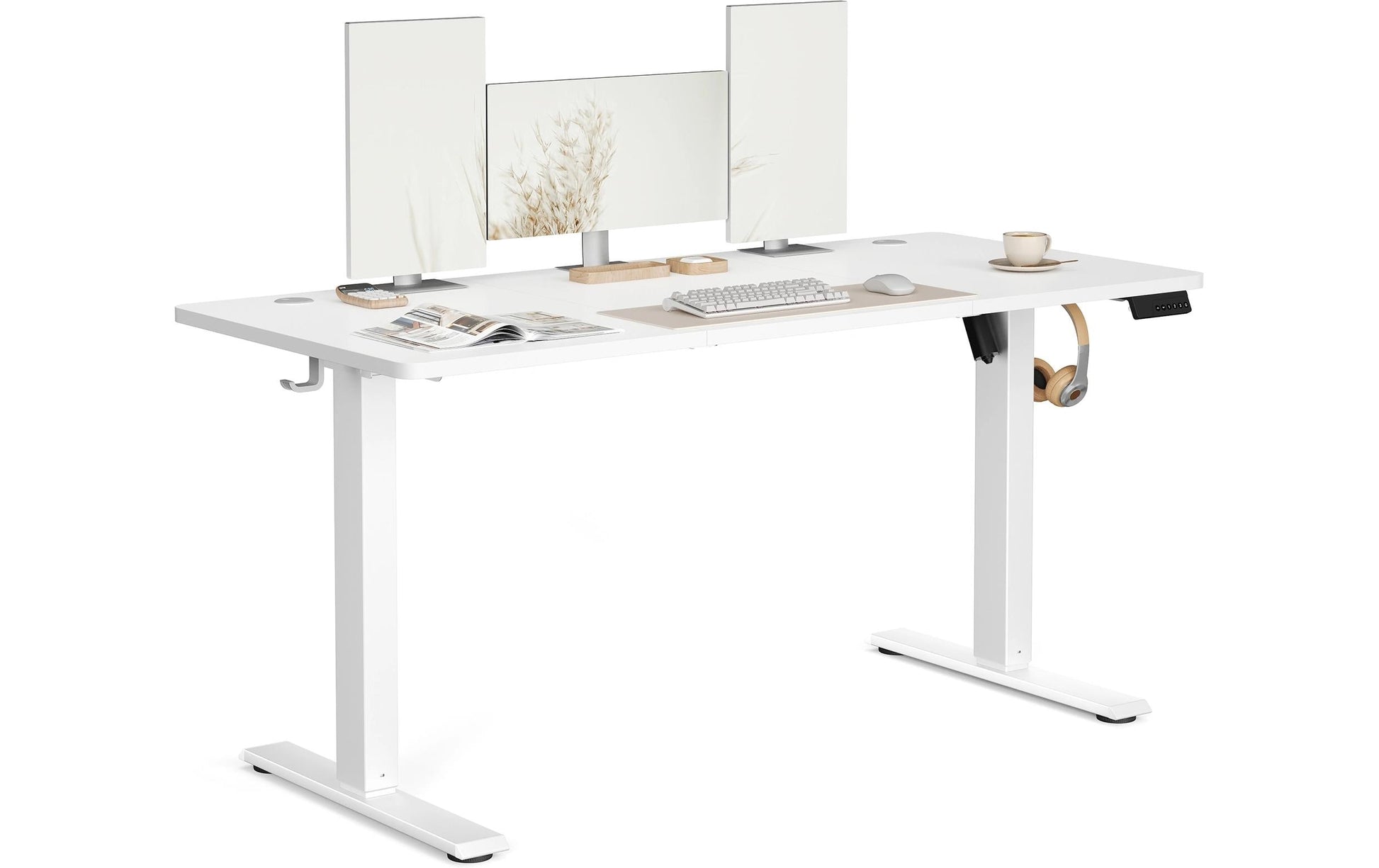 Vasagle Höhenverstellbarer Tisch, 140 × 60 cm, 72–120 cm, 70 kg, Weiss, Kunststoff