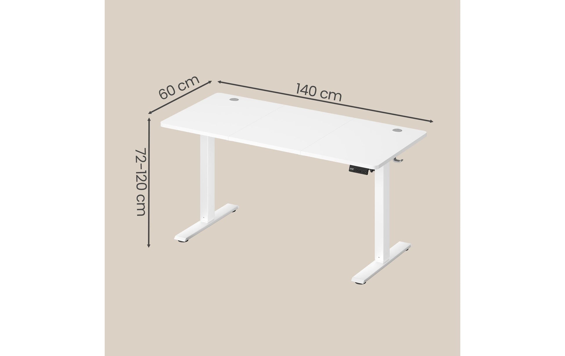 Vasagle Höhenverstellbarer Tisch, 140 × 60 cm, 72–120 cm, 70 kg, Weiss, Kunststoff