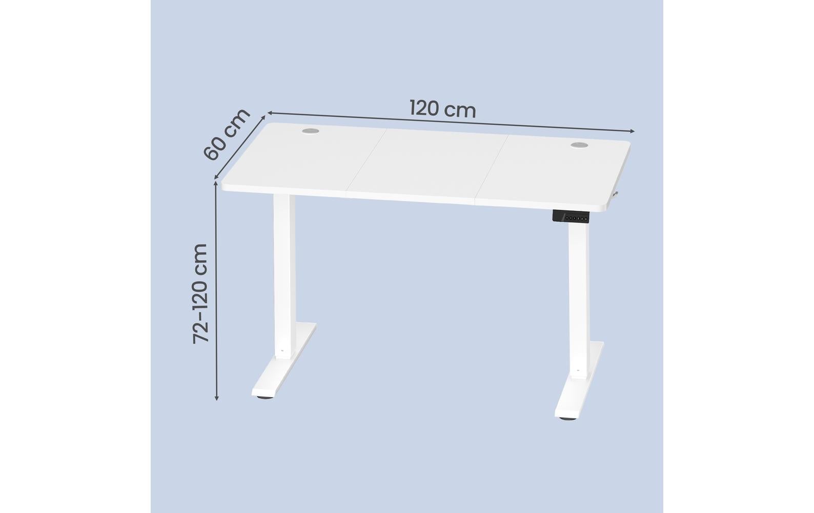 Vasagle Höhenverstellbarer Tisch, 120 × 60 cm, 72–120 cm, 70 kg, Weiss, Kunststoff