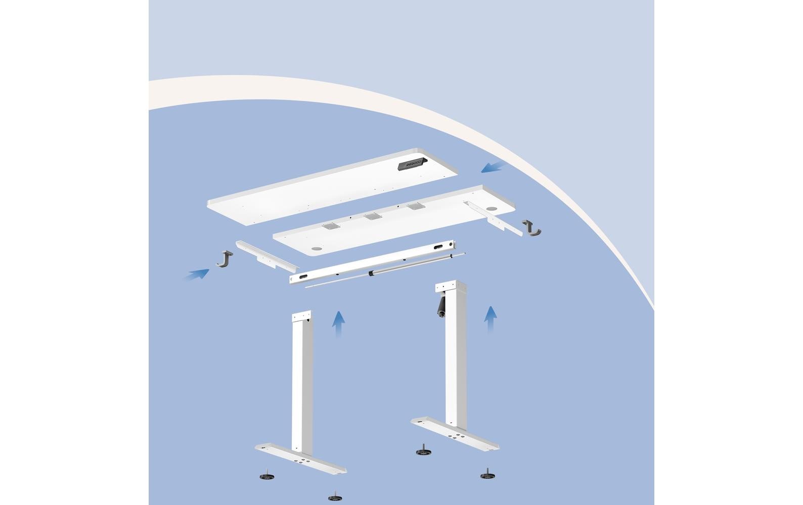 Vasagle Höhenverstellbarer Tisch, 120 × 60 cm, 72–120 cm, 70 kg, Weiss, Kunststoff