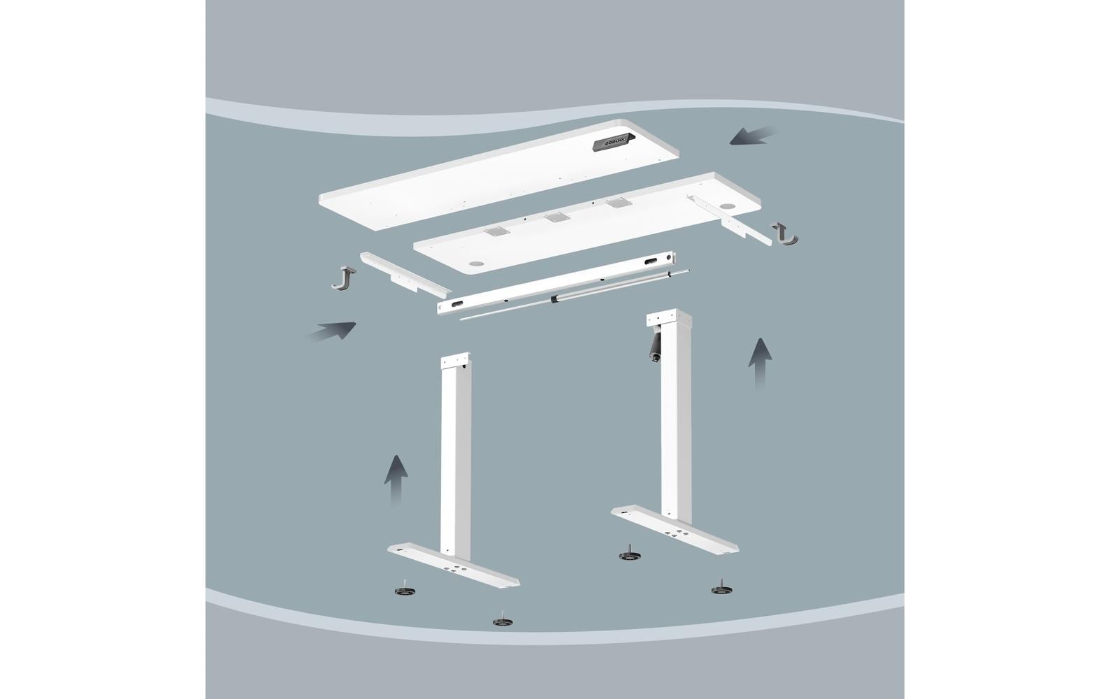 Vasagle Höhenverstellbarer Tisch, 100 × 60 cm, 72–120 cm, 70 kg, Weiss, Kunststoff