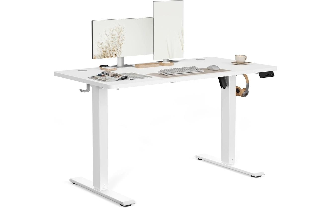 Vasagle Höhenverstellbarer Tisch, 120 × 60 cm, 72–120 cm, 70 kg, Weiss, Kunststoff