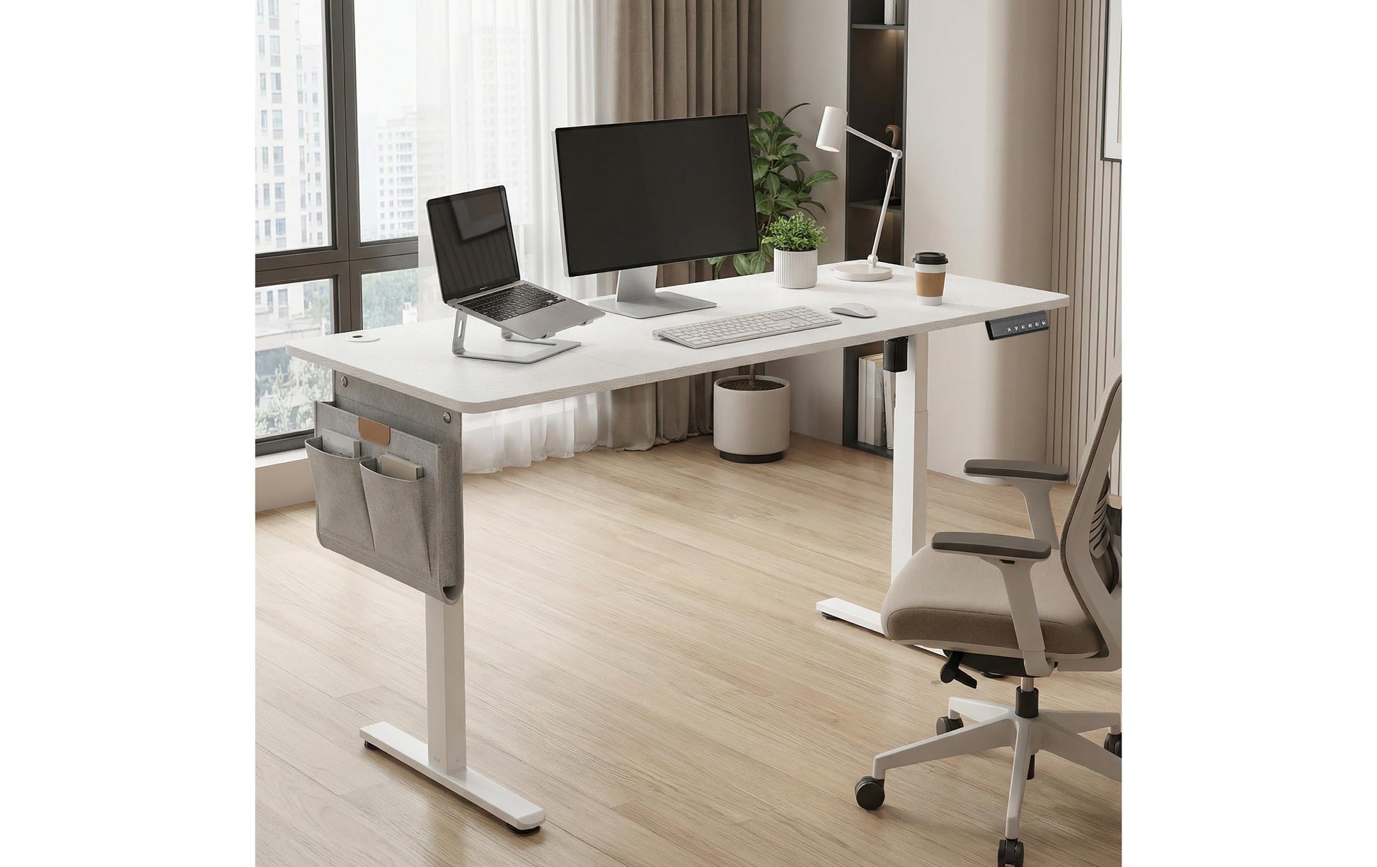 Songmics Höhenverstellbarer Tisch, 160 × 70 cm, 72–120 cm, 70 kg, Weiss, Stahl