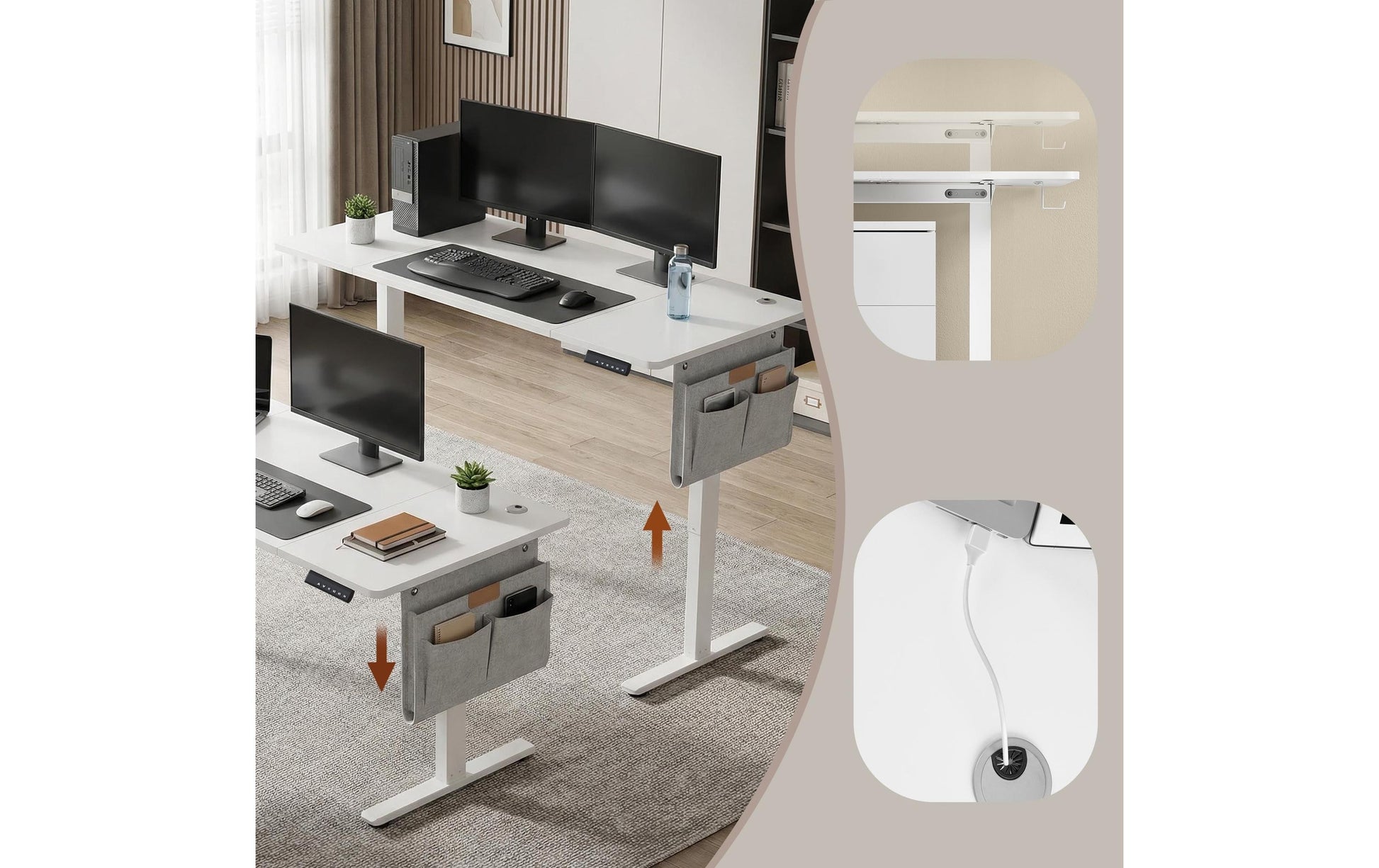 Songmics Höhenverstellbarer Tisch, 160 × 70 cm, 72–120 cm, 70 kg, Weiss, Stahl