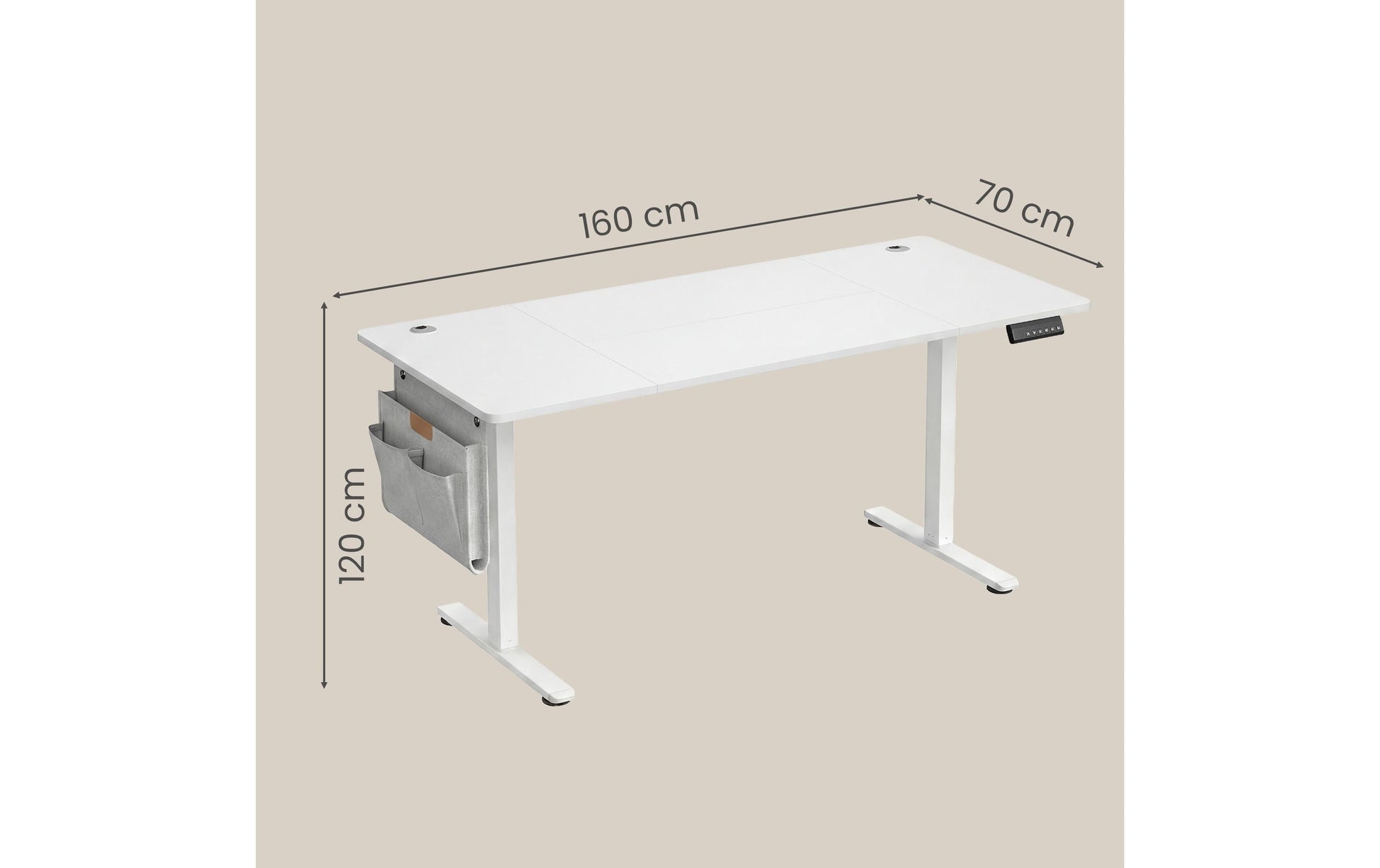 Songmics Höhenverstellbarer Tisch, 160 × 70 cm, 72–120 cm, 70 kg, Weiss, Stahl