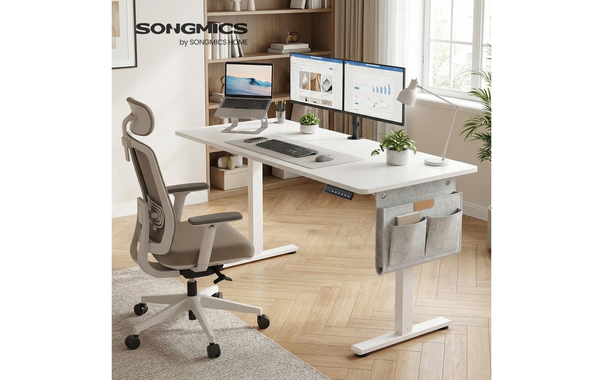 Songmics Höhenverstellbarer Tisch, 160 × 70 cm, 72–120 cm, 70 kg, Weiss, Stahl
