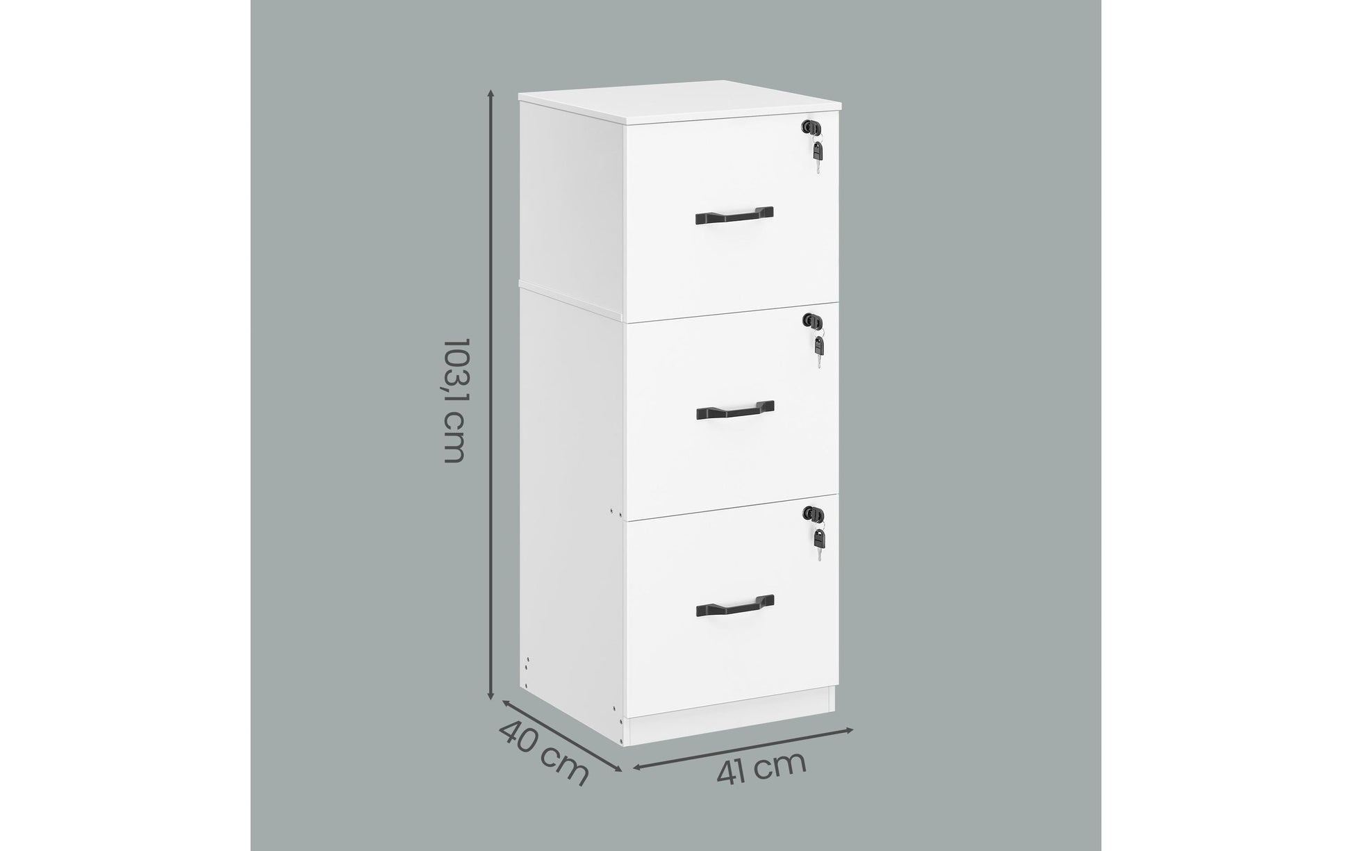Vasagle Aktenschrank – 3 Schubladen, abschliessbar, 410 × 400 × 1030 mm, Weiss