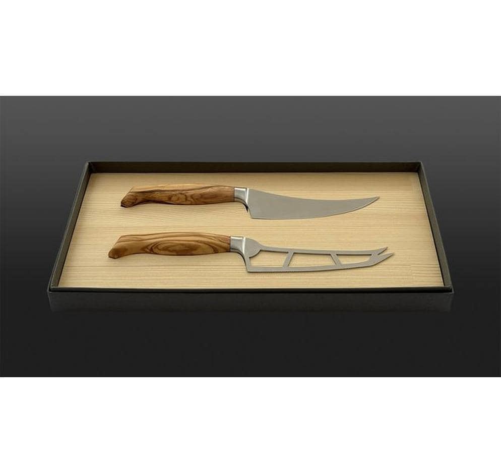 Wok Käsemesser-Set – Glatter Schliff, Edelstahl, Holzgriff, Braun