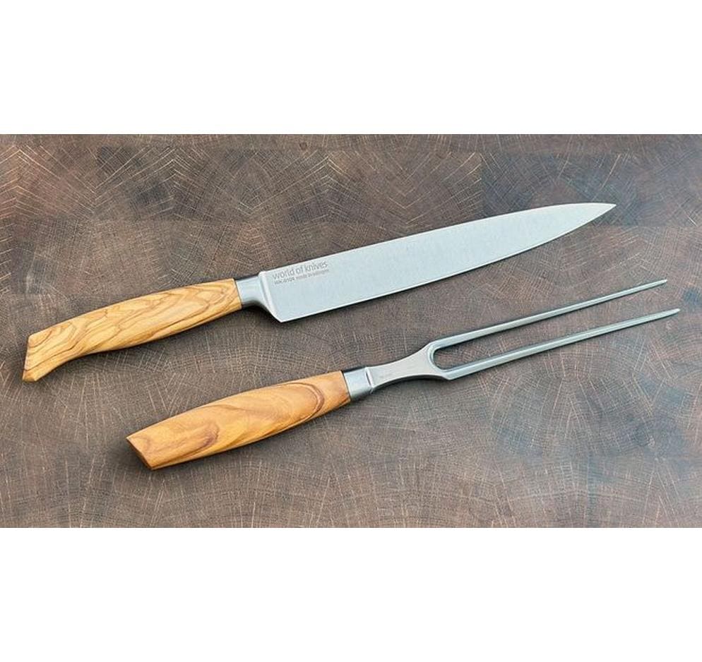 Wok 2-teiliges Messerset, 9 cm, Edelstahlklingen, Olivenholzgriff, hellbraun