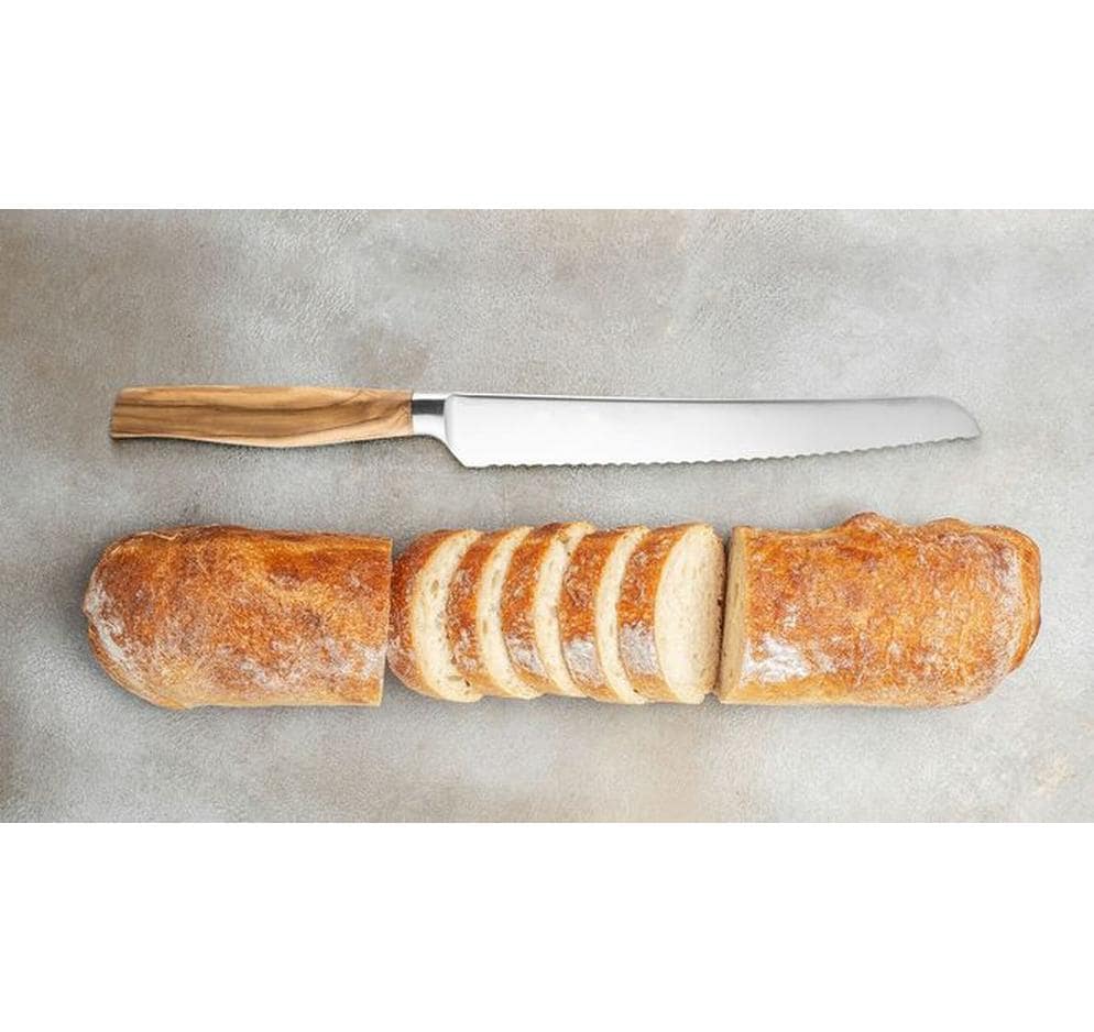 Wok Brotmesser 23 cm, Edelstahl/Olivenholz, Braun